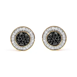 Men's 10K Yellow Gold 1/3 Cttw White and Black Treated Diamond Earring (Black / I-J Color, I2-I3 Clarity)