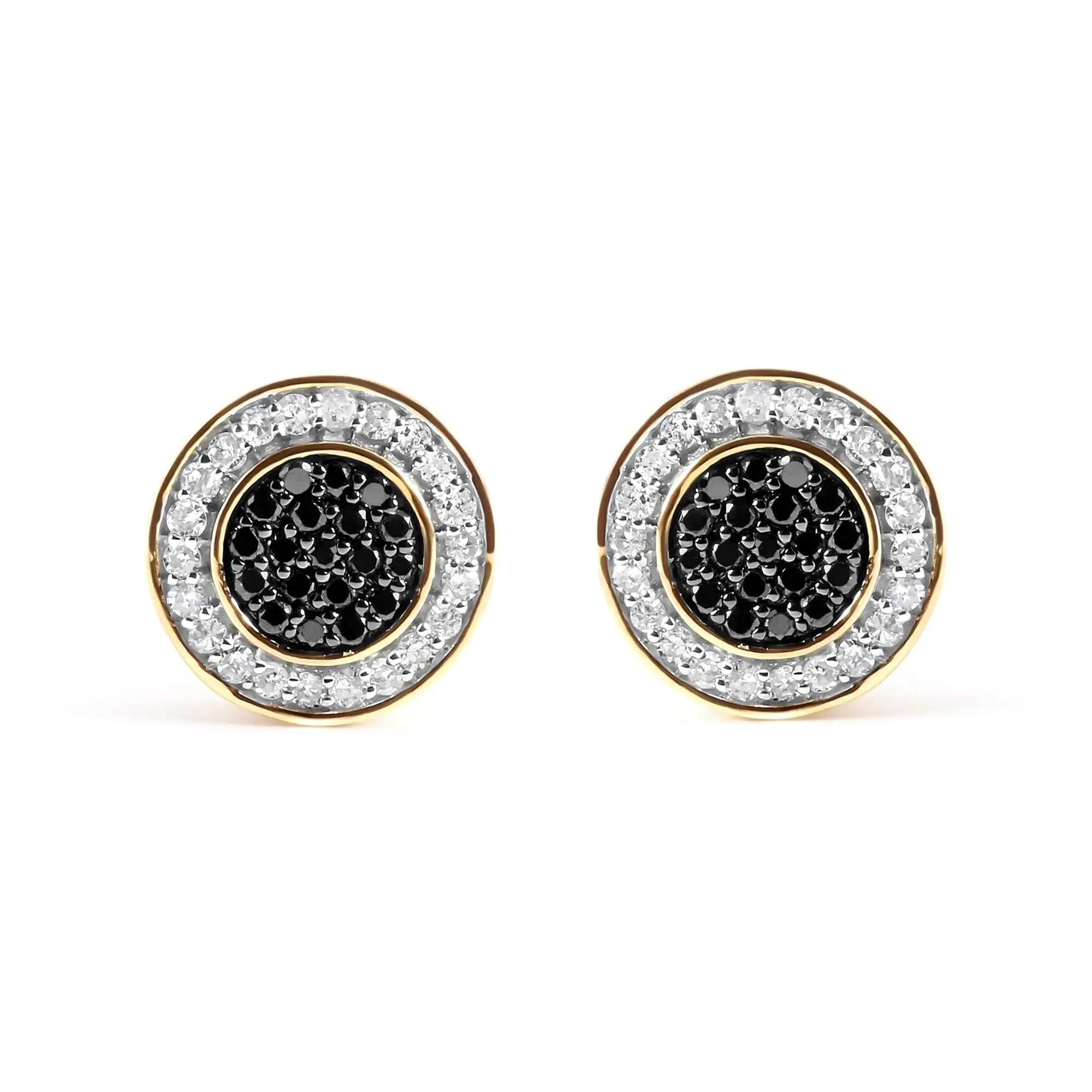 Men's 10K Yellow Gold 1/3 Cttw White and Black Treated Diamond Earring (Black / I-J Color, I2-I3 Clarity)