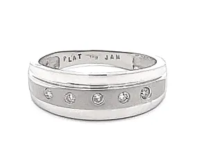 Mens 5 Brilliant Cut Diamond Satin Finish Center Band Ring in Platinum