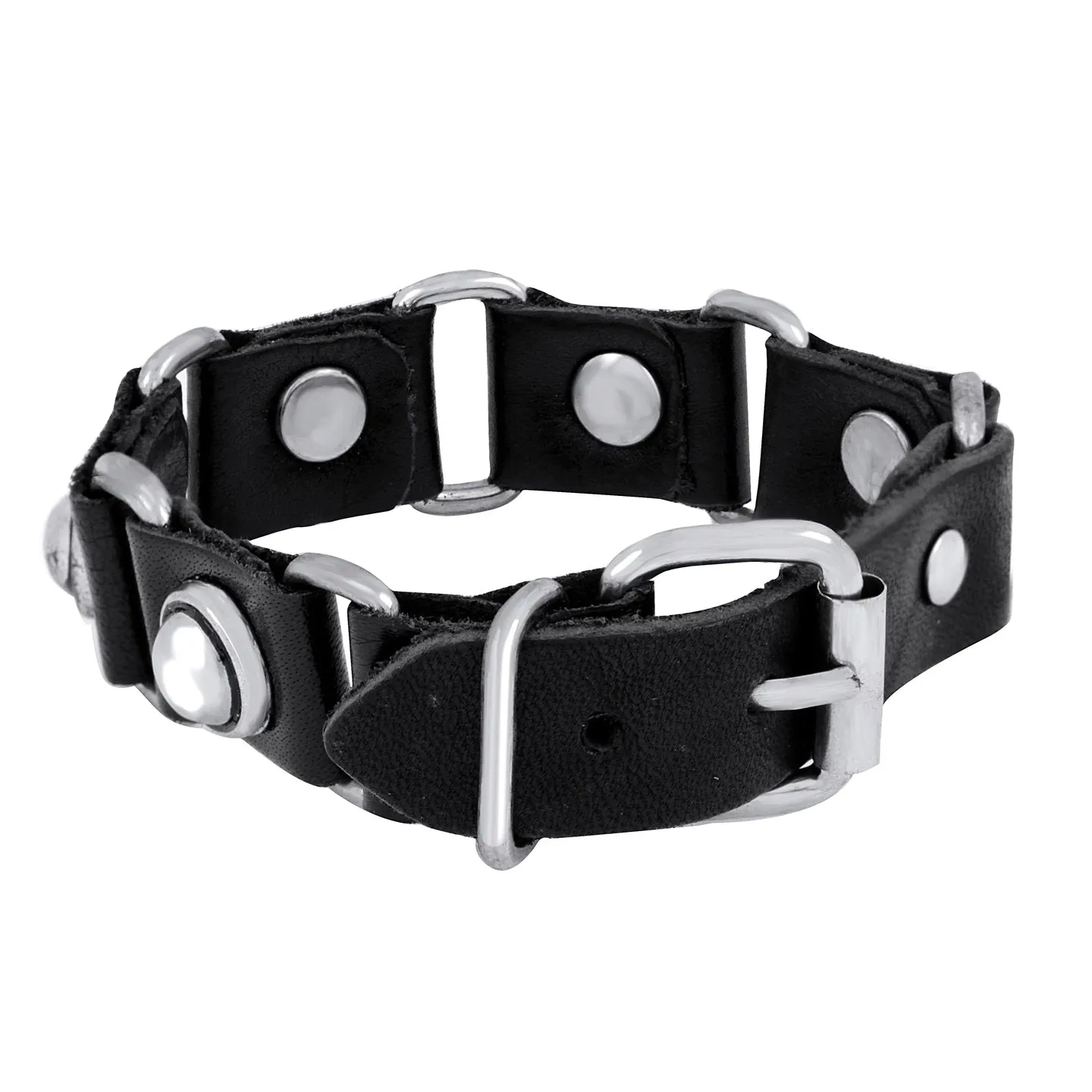 Men's Bullet Biker Genuine Leather Wrist Band Bracelet in Bold Black