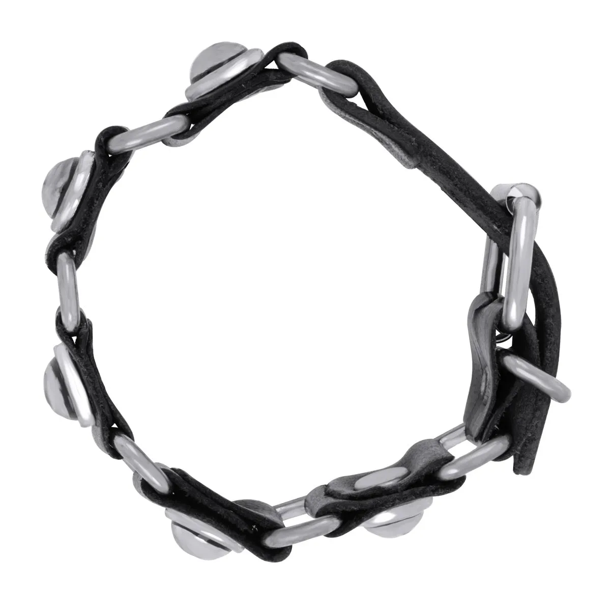 Men's Bullet Biker Genuine Leather Wrist Band Bracelet in Bold Black