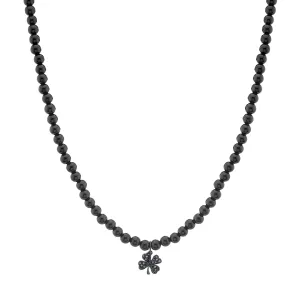 Men's Collection Black Rhodium & Black Diamond Clover on Onyx Necklace