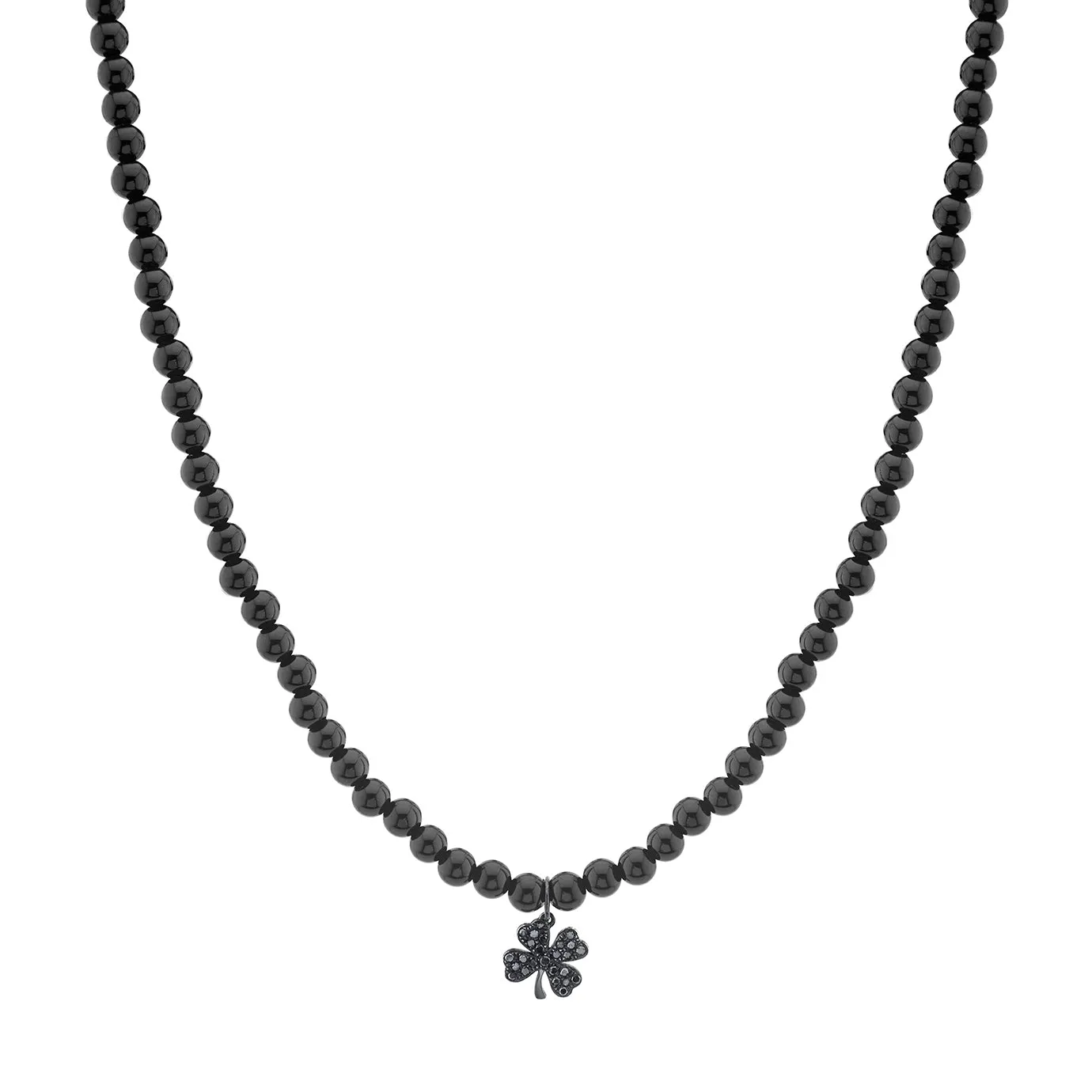 Men's Collection Black Rhodium & Black Diamond Clover on Onyx Necklace