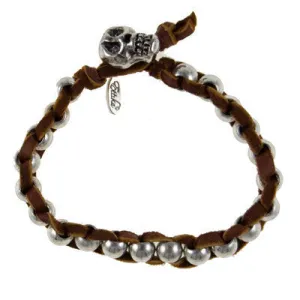 Mens Ettika Adjustable Deerskin Leather Bracelet with Flower Charm