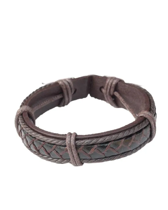 Men's Genuine Leather Bracelet with adjustable drawstring Clasp