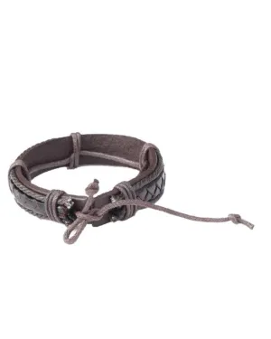 Men's Genuine Leather Bracelet with adjustable drawstring Clasp