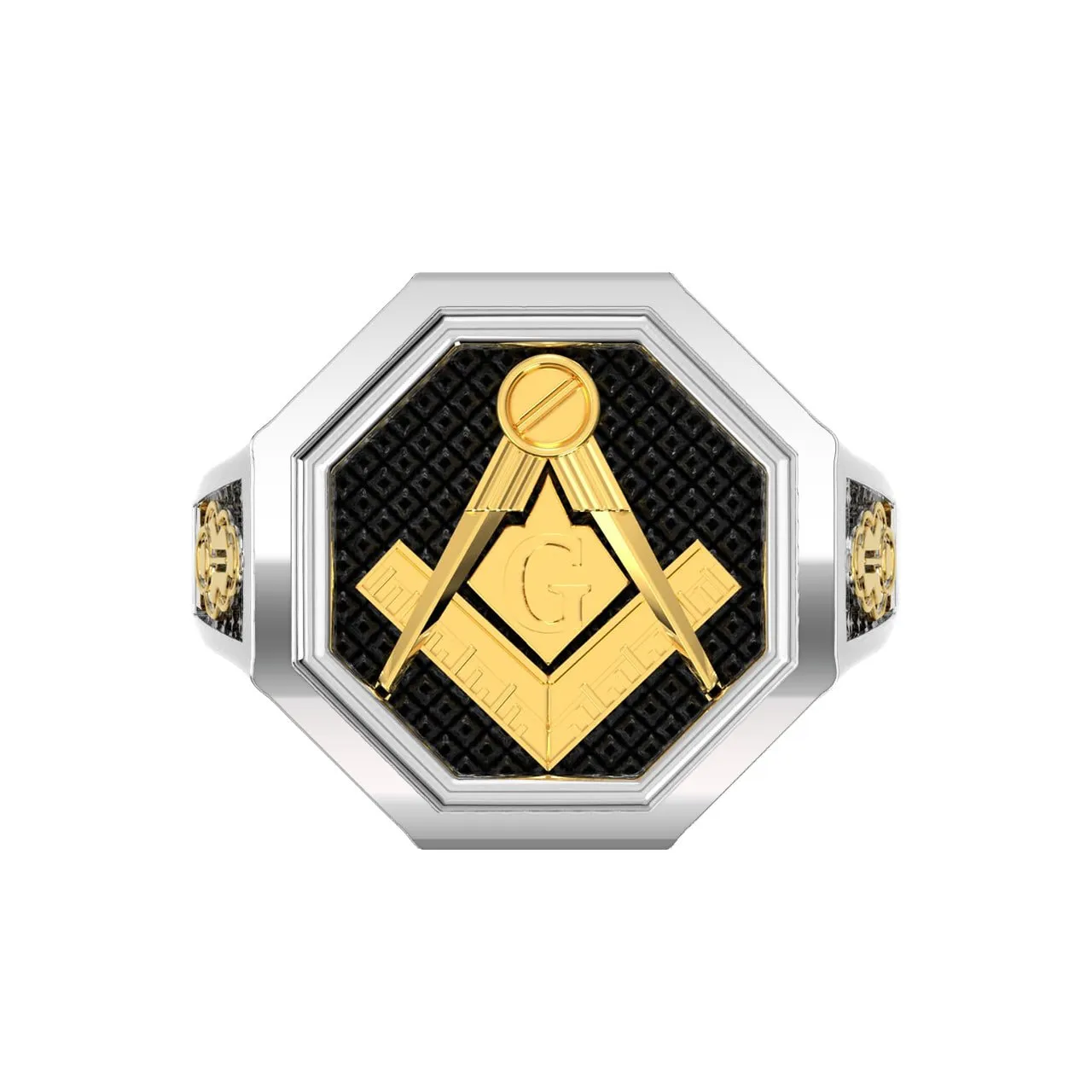 Men's Heavy 925 Sterling Silver & 14K Yellow Gold Master Mason Octagon Ring