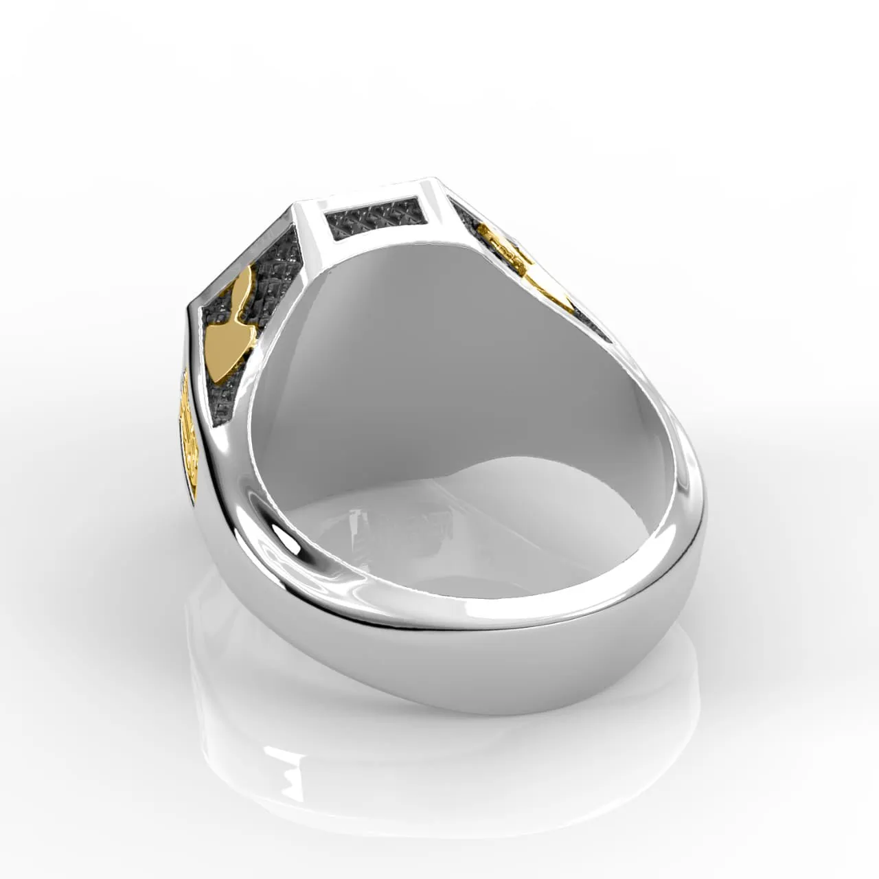 Men's Heavy 925 Sterling Silver & 14K Yellow Gold Master Mason Octagon Ring
