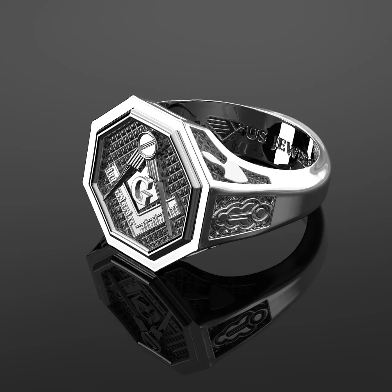 Men's Heavy 925 Sterling Silver Freemason Master Mason Octagon Ring