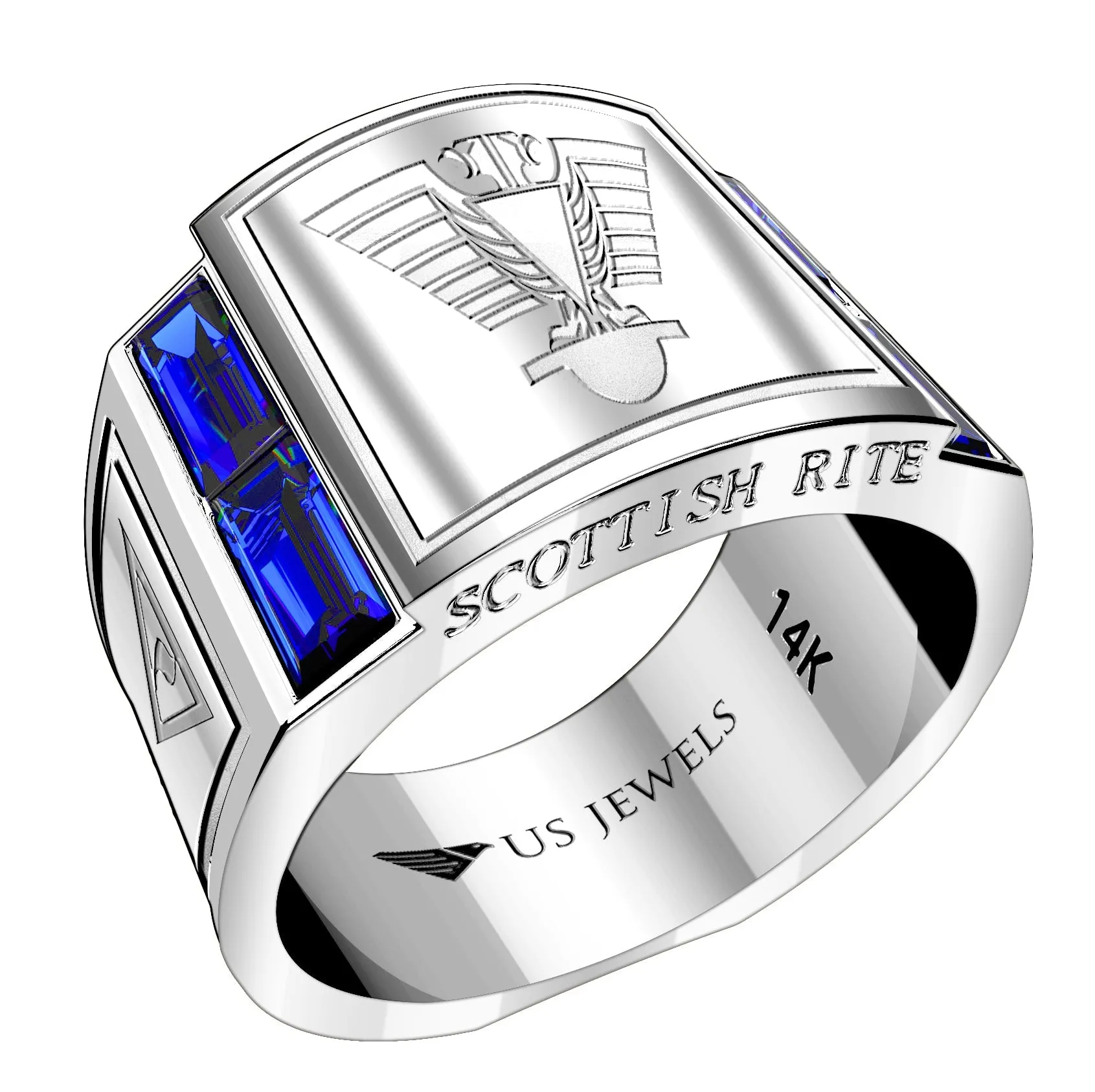 Men's Heavy Solid 10K or 14K Yellow Gold or White Gold Freemason Scottish Rite Ring Band