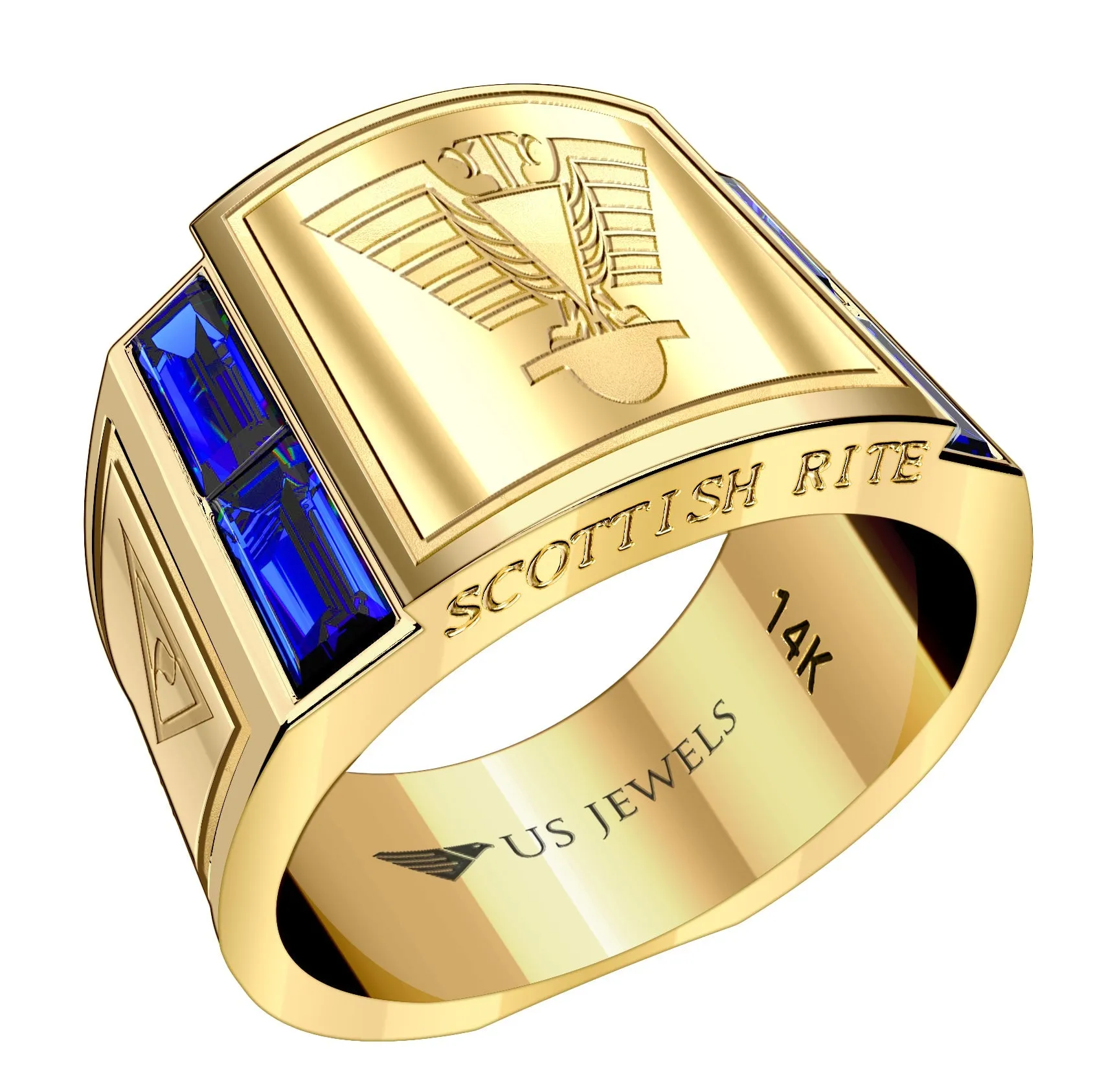 Men's Heavy Solid 10K or 14K Yellow Gold or White Gold Freemason Scottish Rite Ring Band