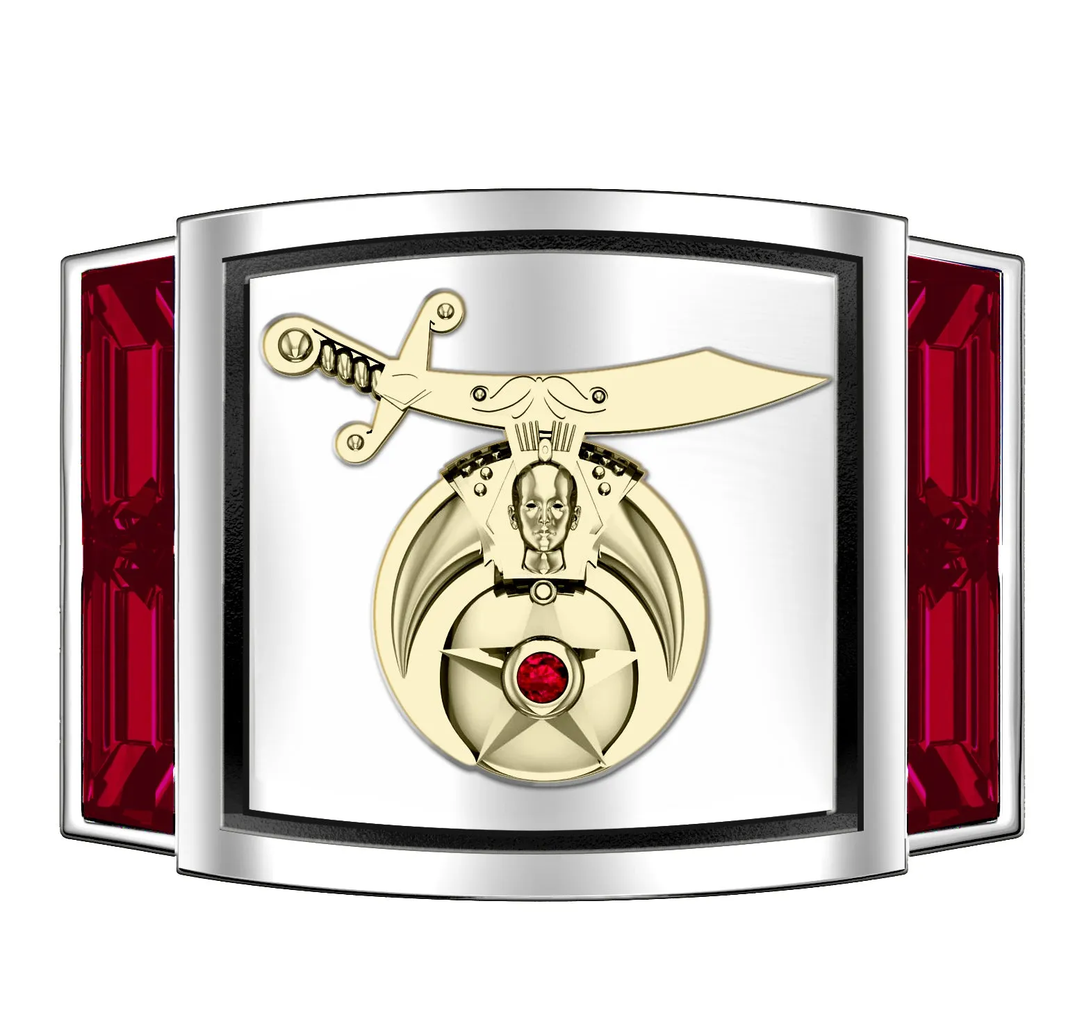 Men's Shriner 925 Sterling Silver Lab Created Ruby Masonic Ring