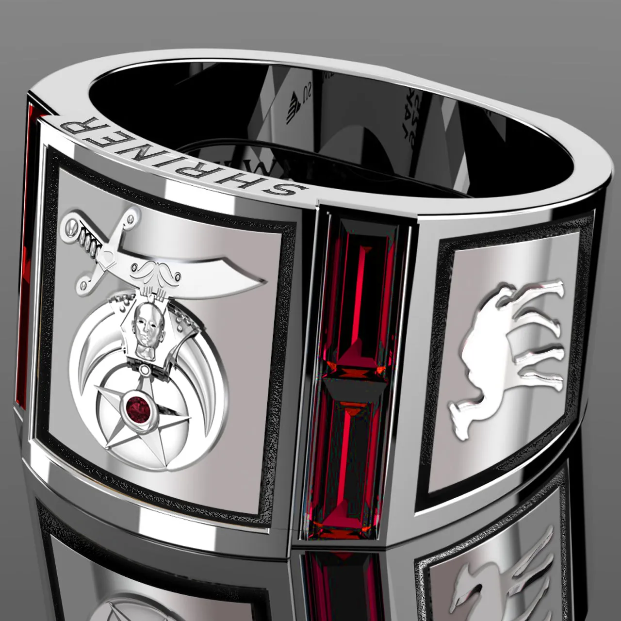 Men's Shriner 925 Sterling Silver Lab Created Ruby Masonic Ring
