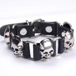 Mens Skull Genuine Leather Wrist Bracelets,Black,Leather Jewelry Belt Shape;sold 10pcs per pkg