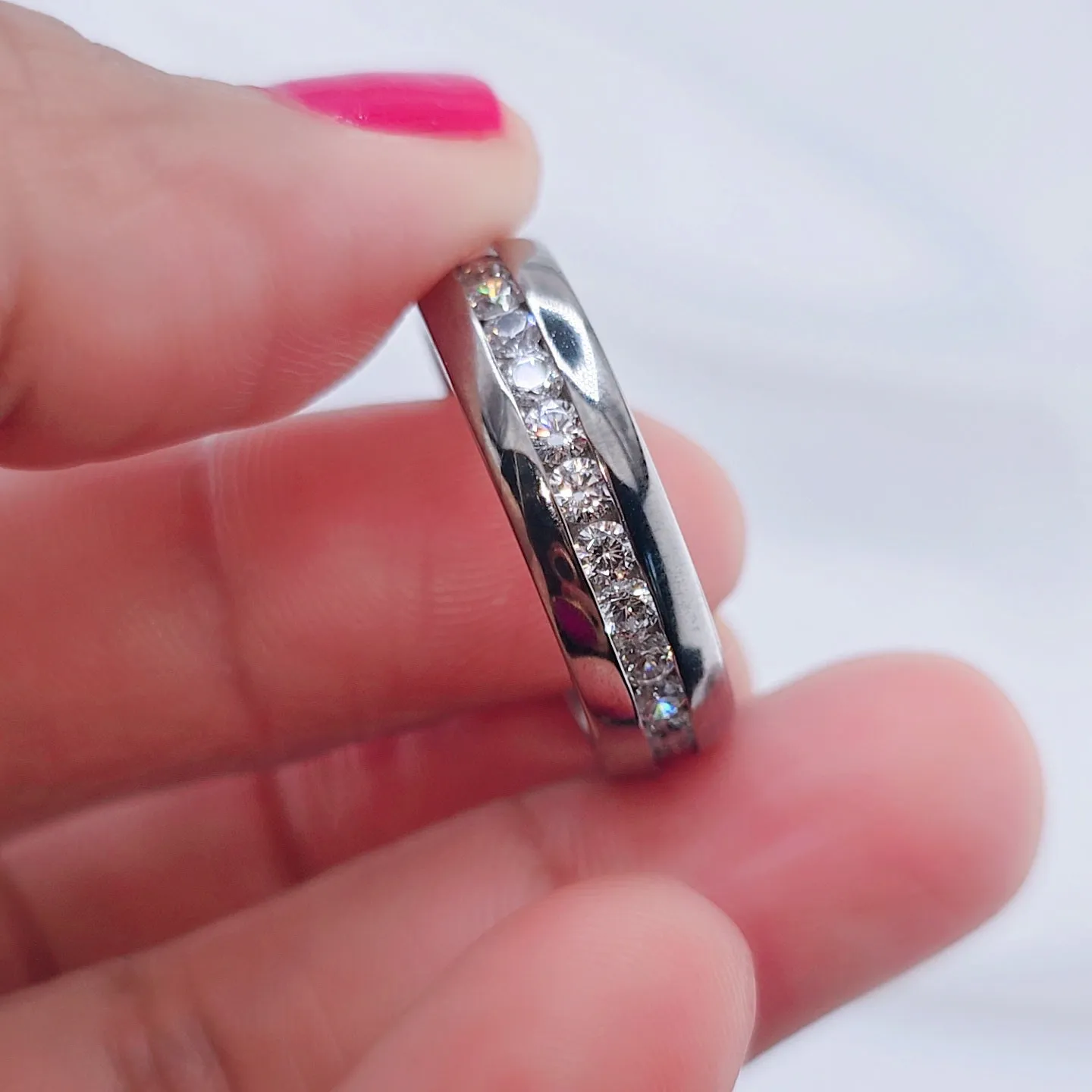 Men's Tungsten Wedding Band with Eternity Diamond Inlay