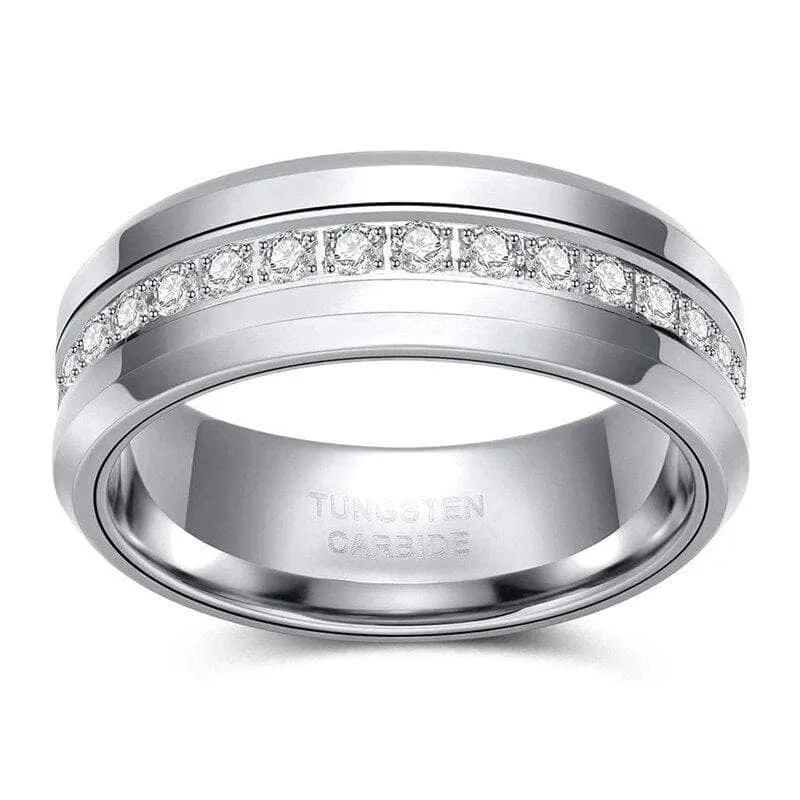 Men's Tungsten Wedding Band with Eternity Diamond Inlay