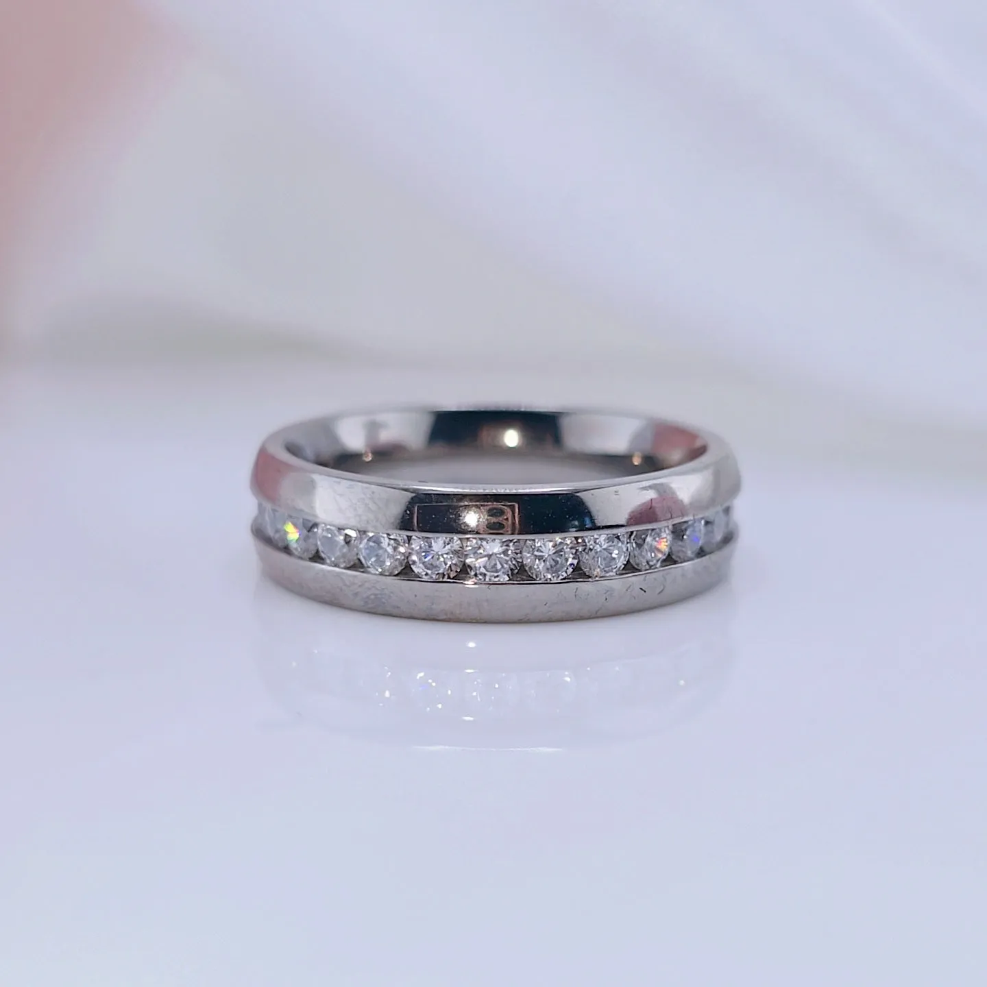 Men's Tungsten Wedding Band with Eternity Diamond Inlay