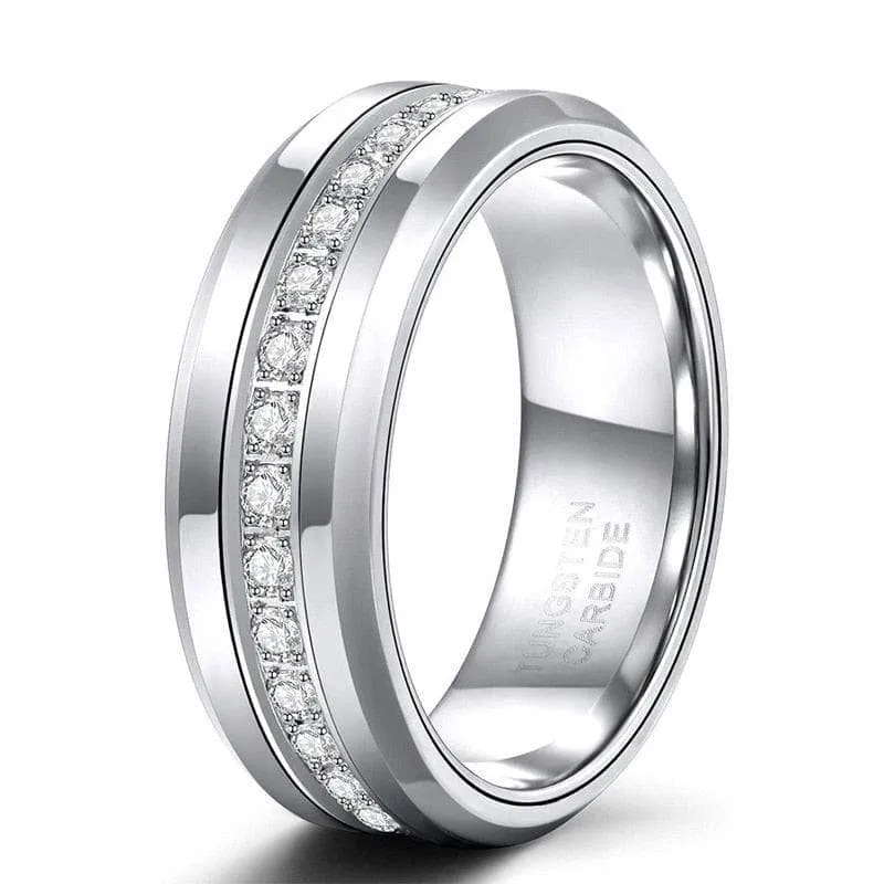 Men's Tungsten Wedding Band with Eternity Diamond Inlay