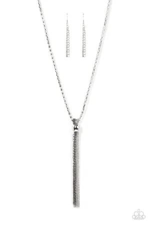 Metallic MESH-Up - Silver - and Gunmetal Tassel Paparazzi Long Necklace