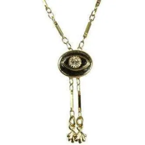 Michal Golan Crystal, Black and Gold Oval Pendant With Drop Gold Leaves