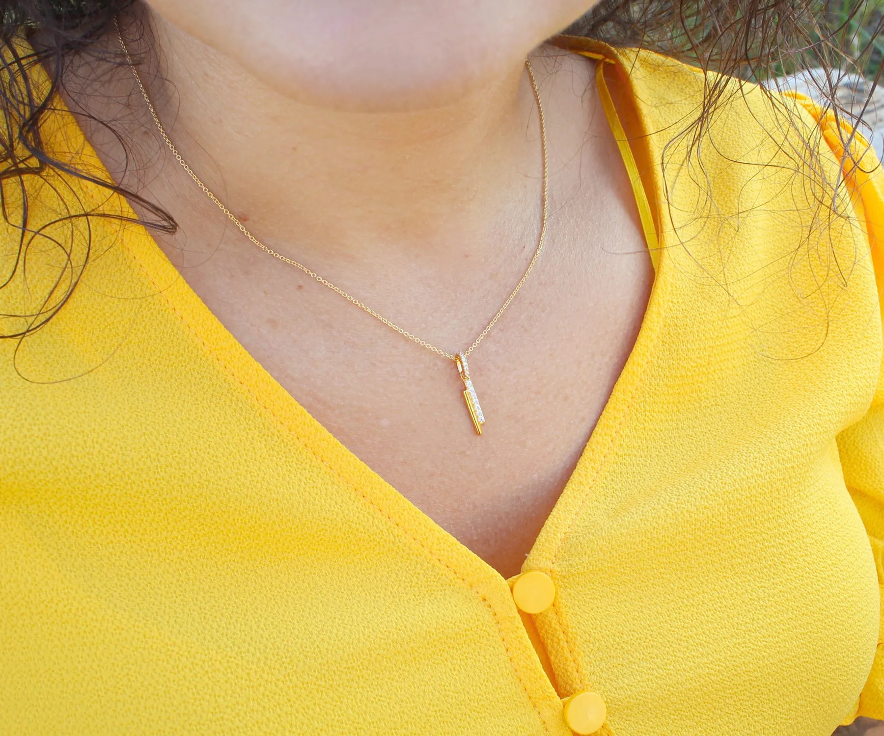 Mini Bar Pavé Crystal Silver Necklace