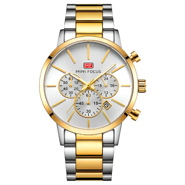 Mini Focus Two-tone Stainless Steel Silver Dial Chronograph Quartz Watch for Gents - MF0294G-02