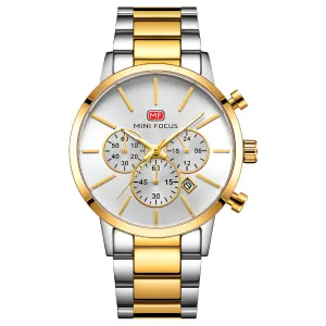 Mini Focus Two-tone Stainless Steel Silver Dial Chronograph Quartz Watch for Gents - MF0294G-02