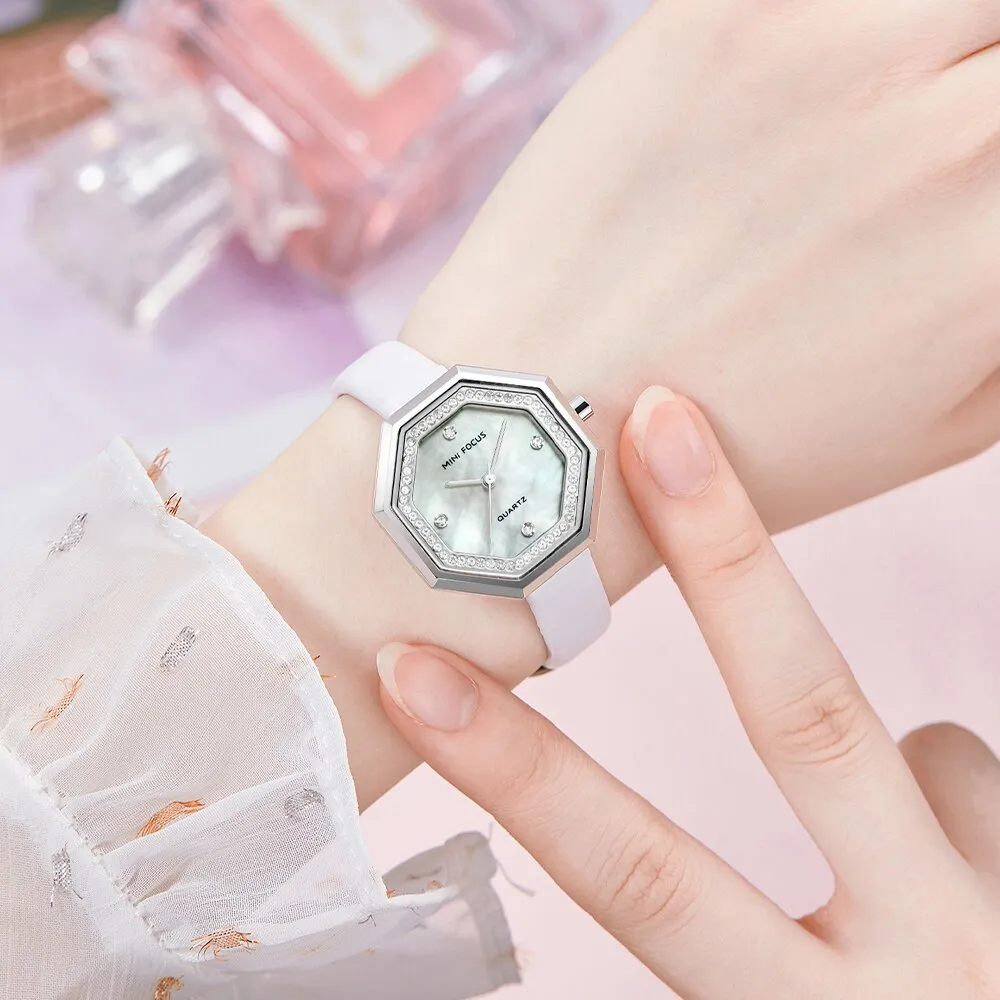 MINI FOCUS Women Watch Unique design Top Luxury Brand Genuine Leather Strap Reloj Mujer Luxury Quartz Ladies Watch Montre Femme