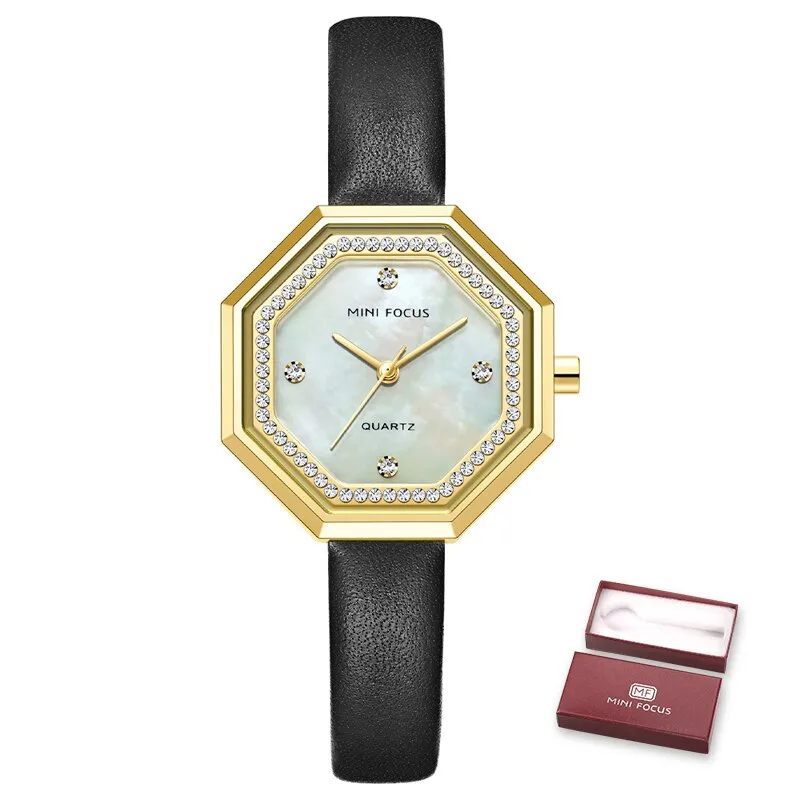 MINI FOCUS Women Watch Unique design Top Luxury Brand Genuine Leather Strap Reloj Mujer Luxury Quartz Ladies Watch Montre Femme