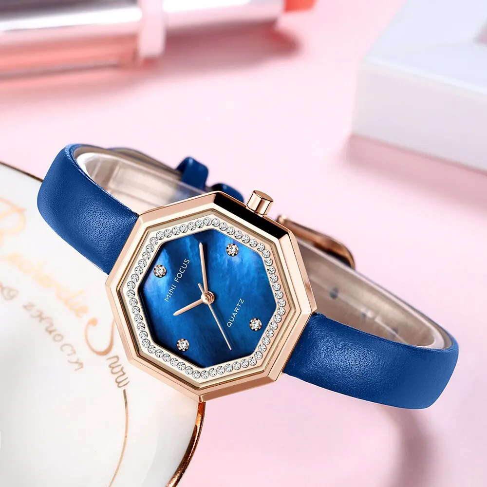 MINI FOCUS Women Watch Unique design Top Luxury Brand Genuine Leather Strap Reloj Mujer Luxury Quartz Ladies Watch Montre Femme