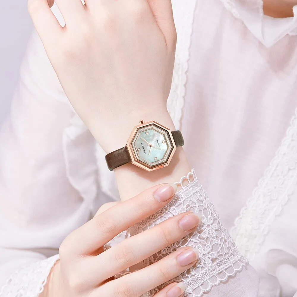 MINI FOCUS Women Watch Unique design Top Luxury Brand Genuine Leather Strap Reloj Mujer Luxury Quartz Ladies Watch Montre Femme