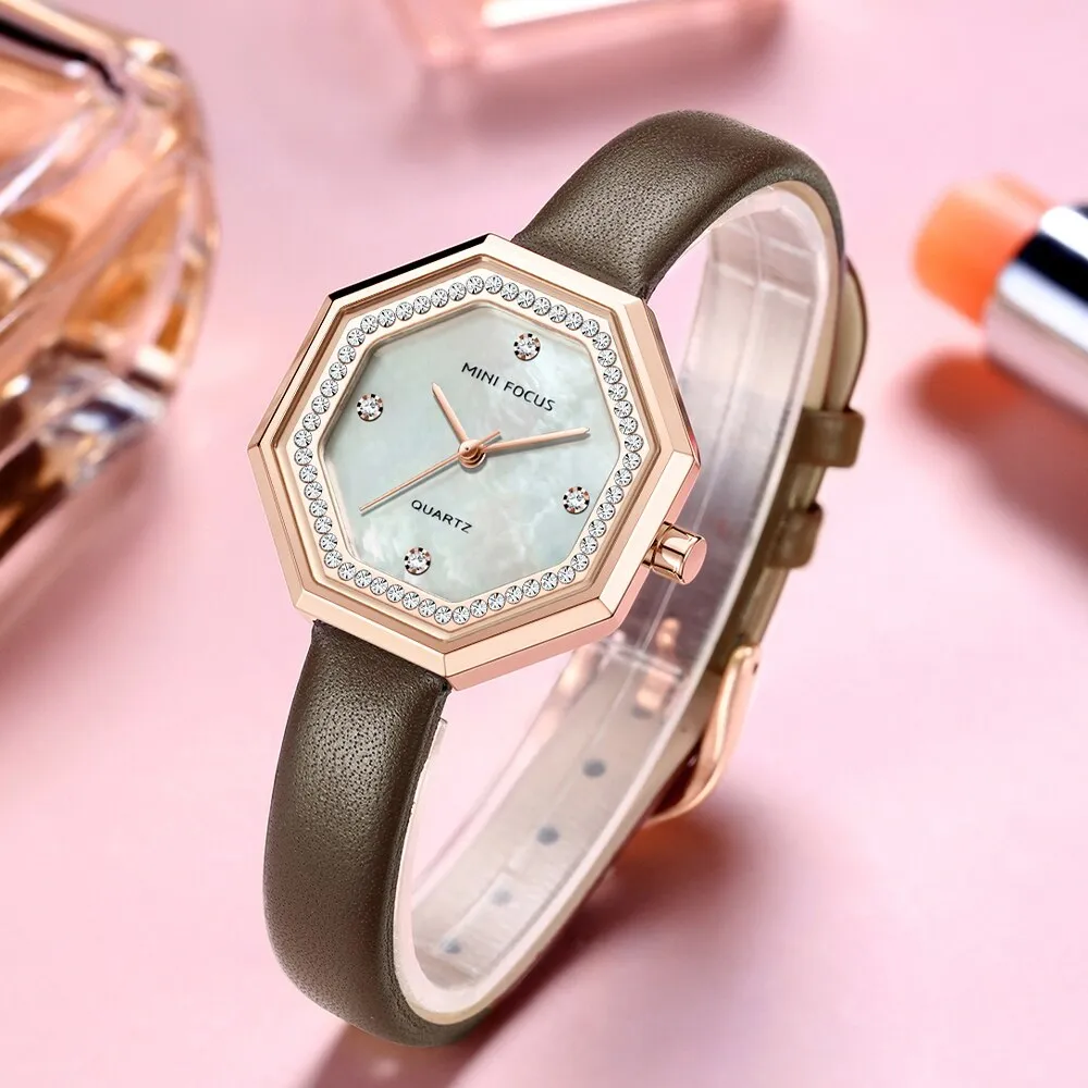 MINI FOCUS Women Watch Unique design Top Luxury Brand Genuine Leather Strap Reloj Mujer Luxury Quartz Ladies Watch Montre Femme