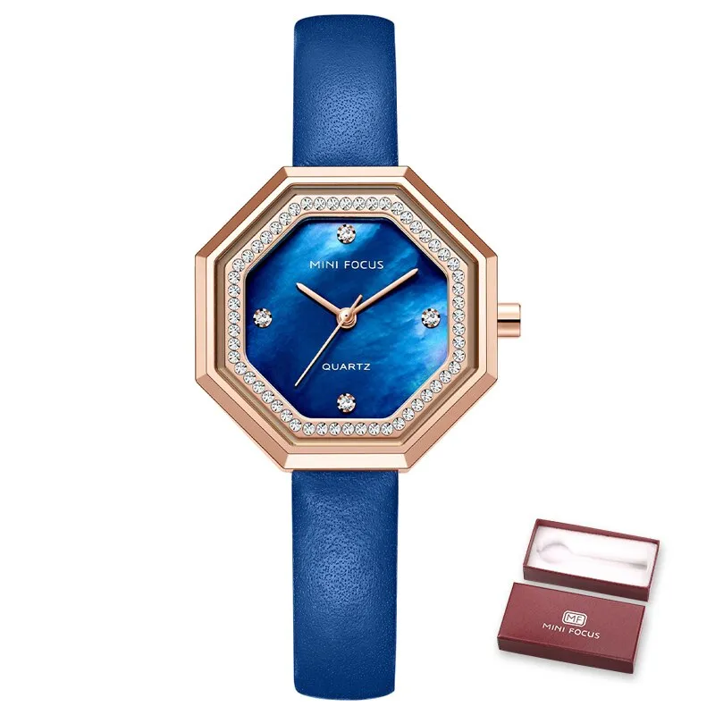 MINI FOCUS Women Watch Unique design Top Luxury Brand Genuine Leather Strap Reloj Mujer Luxury Quartz Ladies Watch Montre Femme