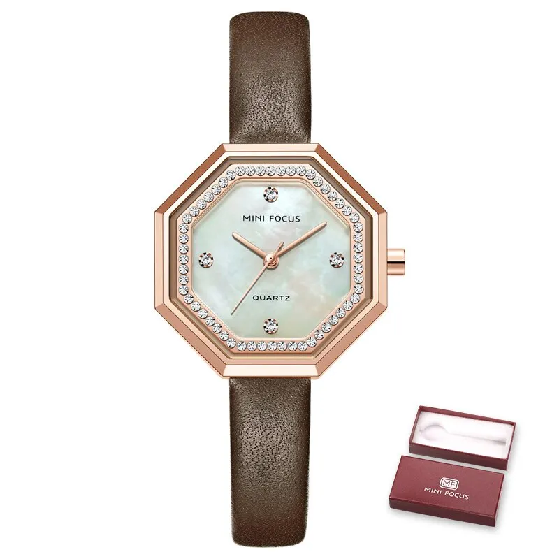 MINI FOCUS Women Watch Unique design Top Luxury Brand Genuine Leather Strap Reloj Mujer Luxury Quartz Ladies Watch Montre Femme