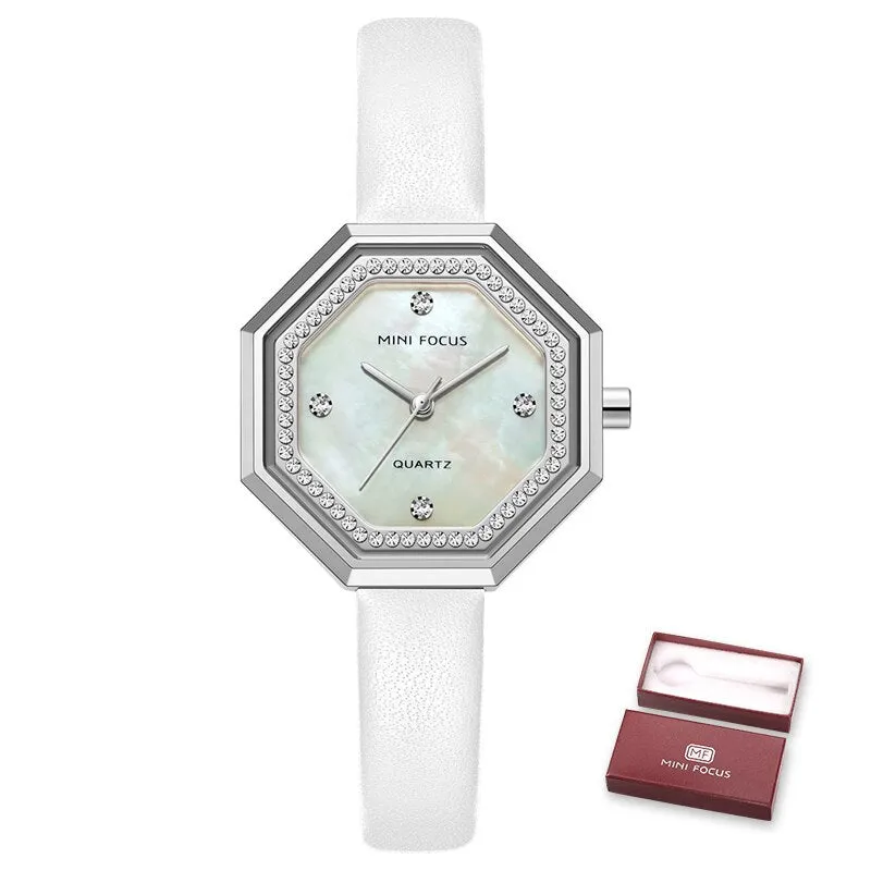 MINI FOCUS Women Watch Unique design Top Luxury Brand Genuine Leather Strap Reloj Mujer Luxury Quartz Ladies Watch Montre Femme