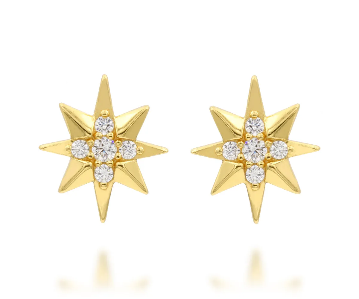 Mini Starburst Pavé Crystal Gold Earrings