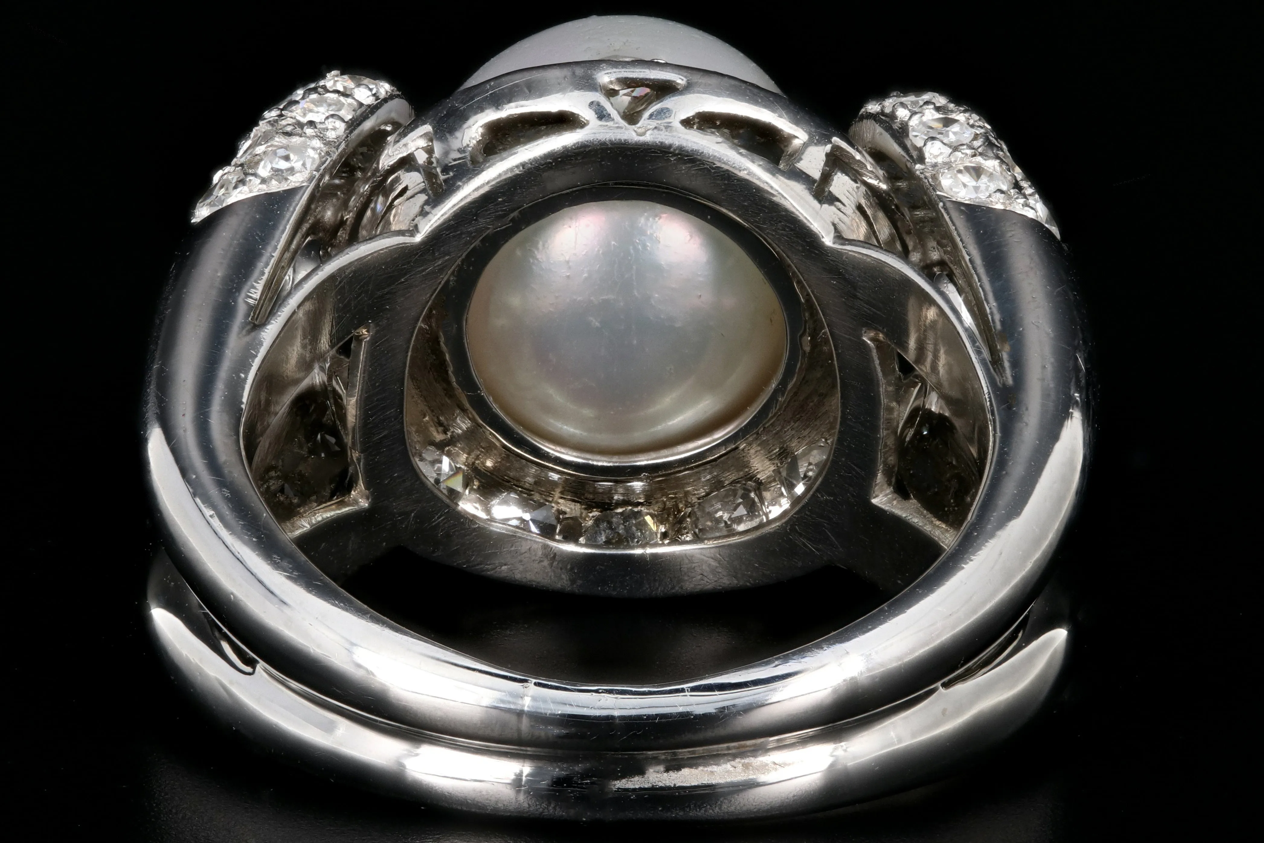 Modern Platinum 10.5mm Pearl and Diamond Ring