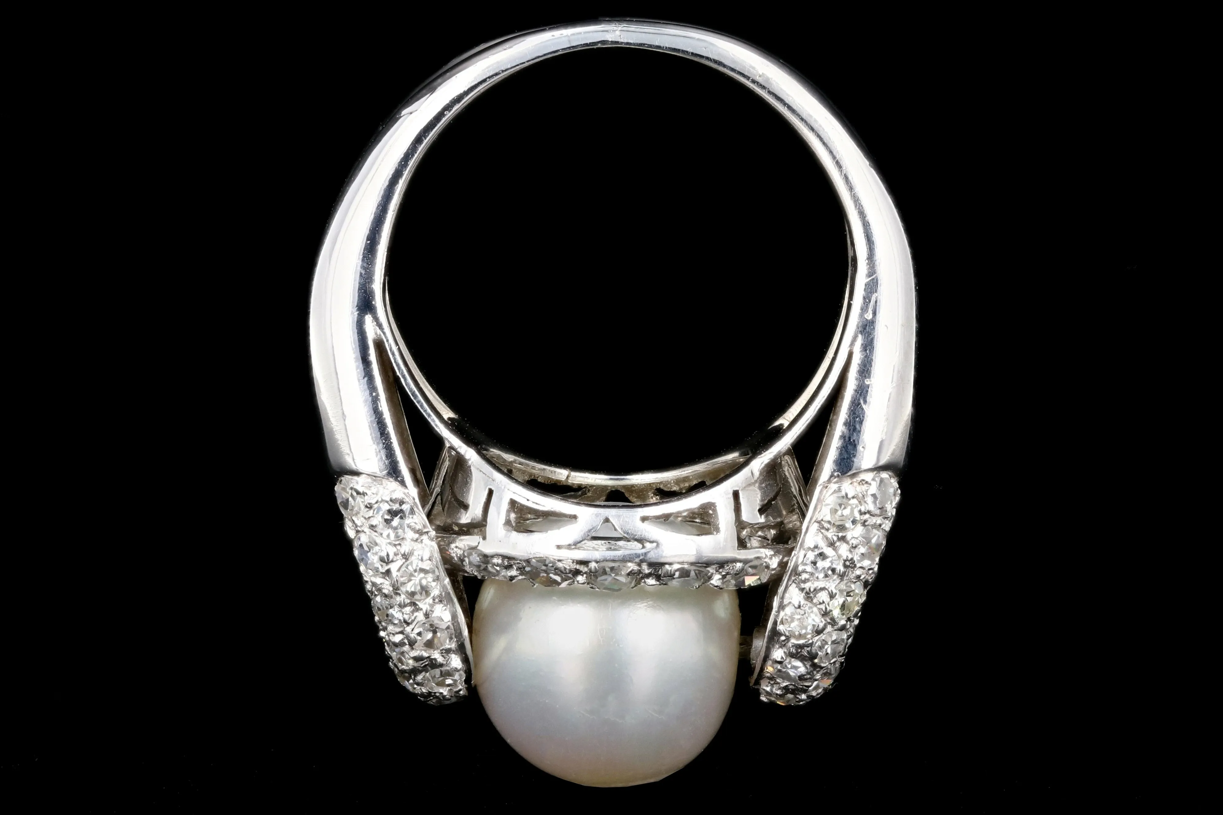 Modern Platinum 10.5mm Pearl and Diamond Ring