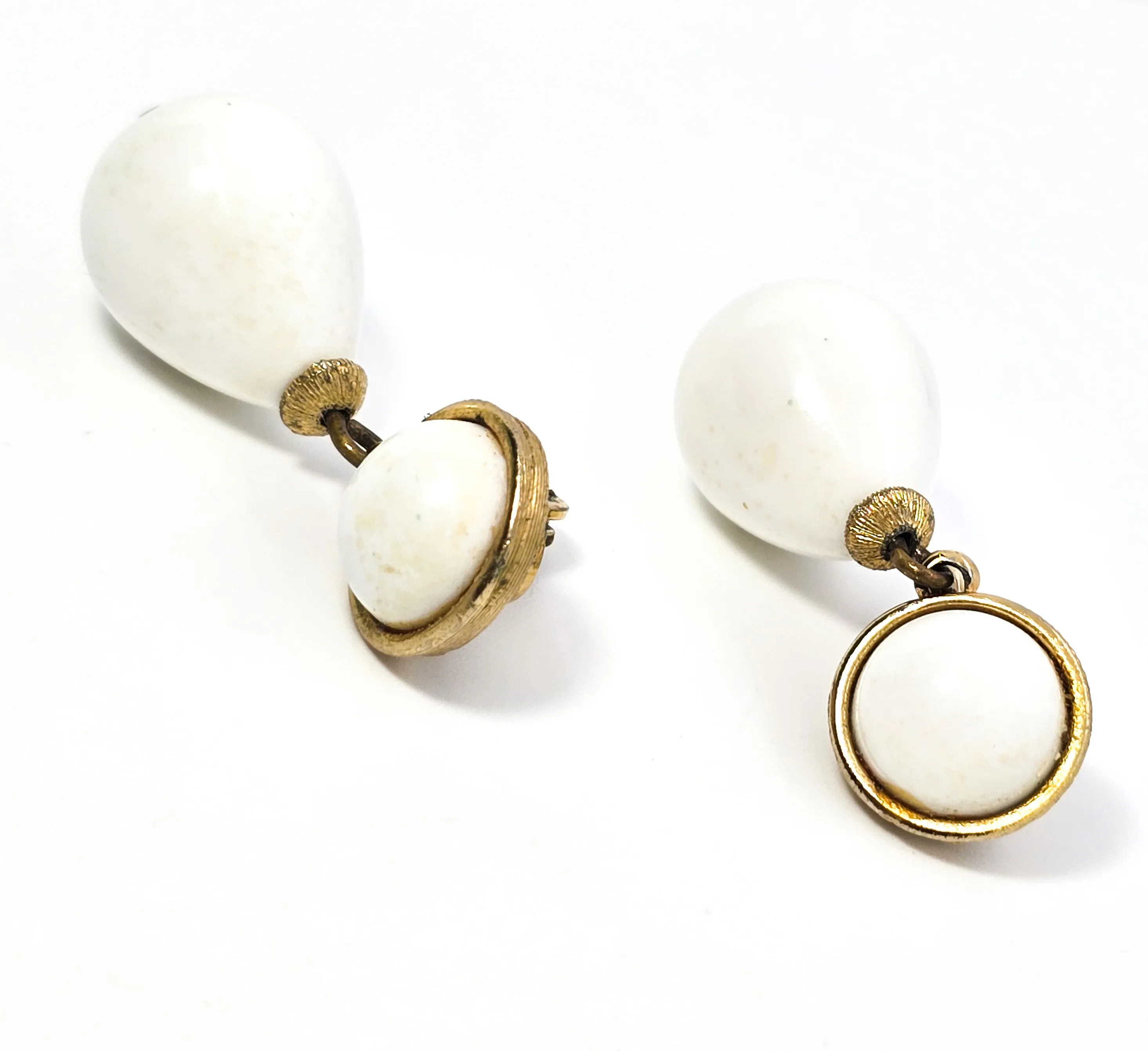 Monet Gold and white Lucite retro vintage signed clip on earrings