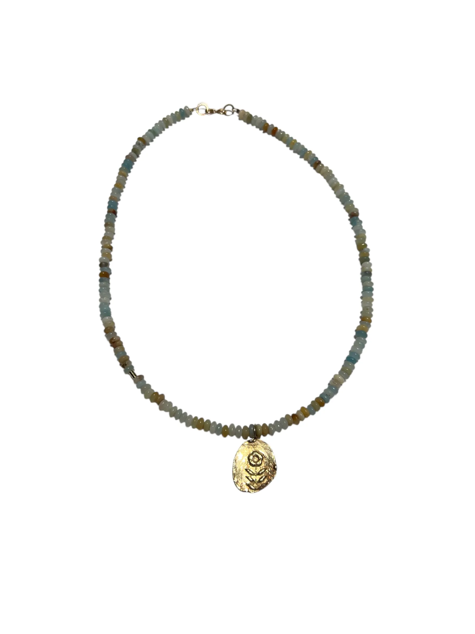 MONIQUE MICHELE- Beaded 14k Vermeil Pendant Necklace - Blue Quartz Amazonite Flat