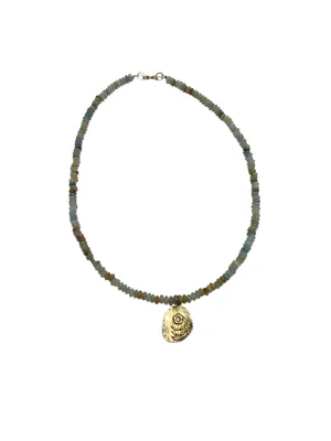 MONIQUE MICHELE- Beaded 14k Vermeil Pendant Necklace - Blue Quartz Amazonite Flat