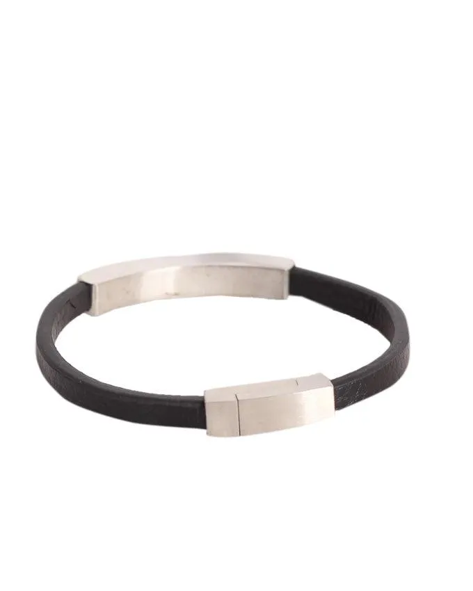 Mont Blanc  Flexible Leather and sterling Black Sliver bracelet