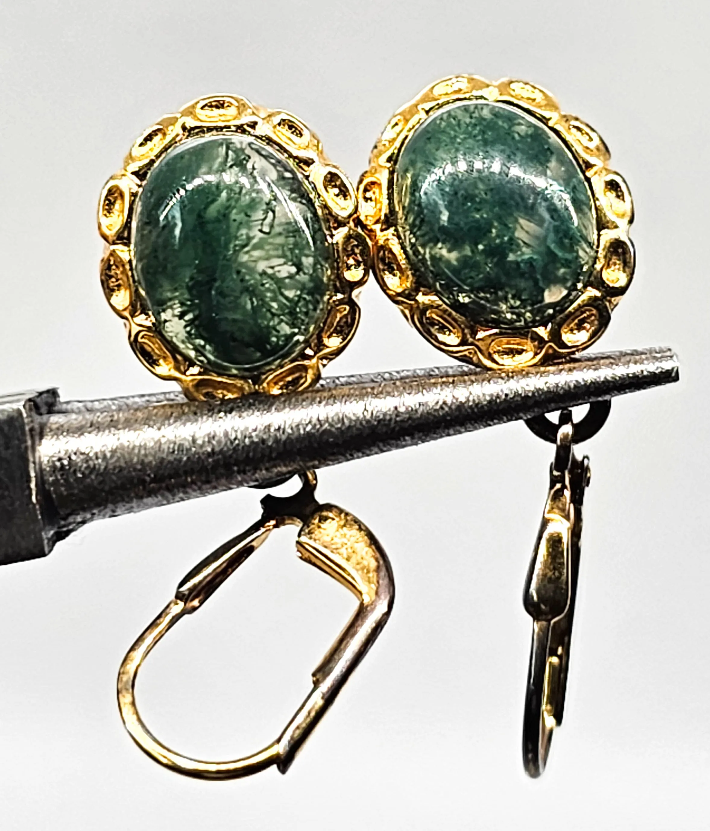 Moss Agate vermeil gold over sterling silver vintage drop earrings