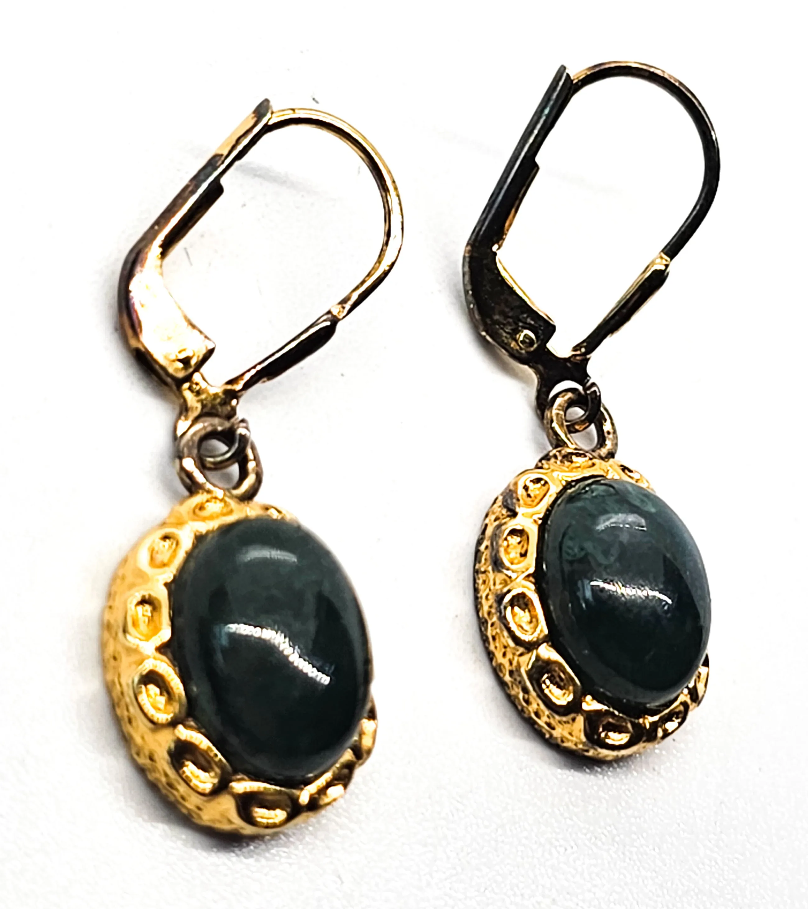Moss Agate vermeil gold over sterling silver vintage drop earrings