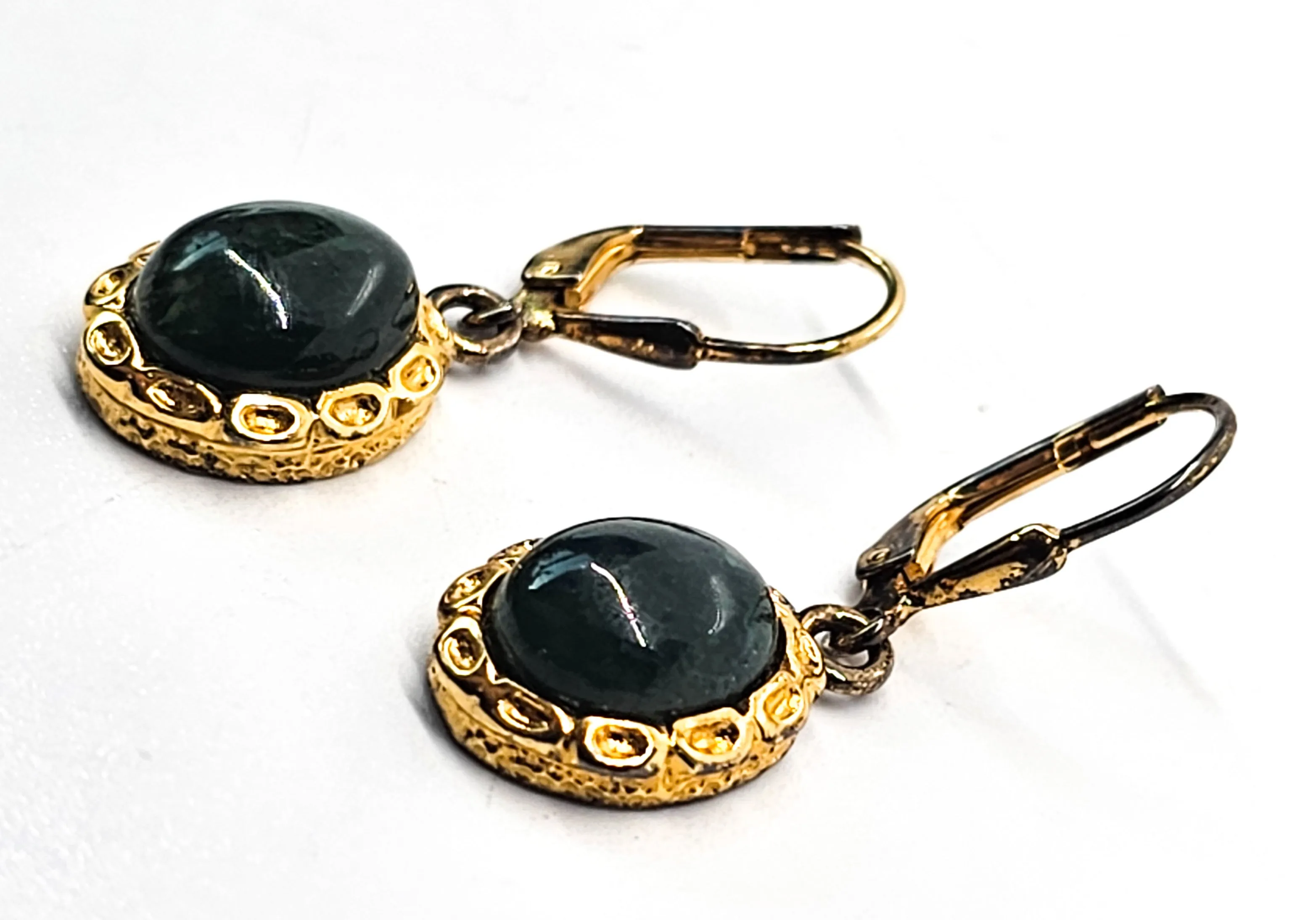 Moss Agate vermeil gold over sterling silver vintage drop earrings