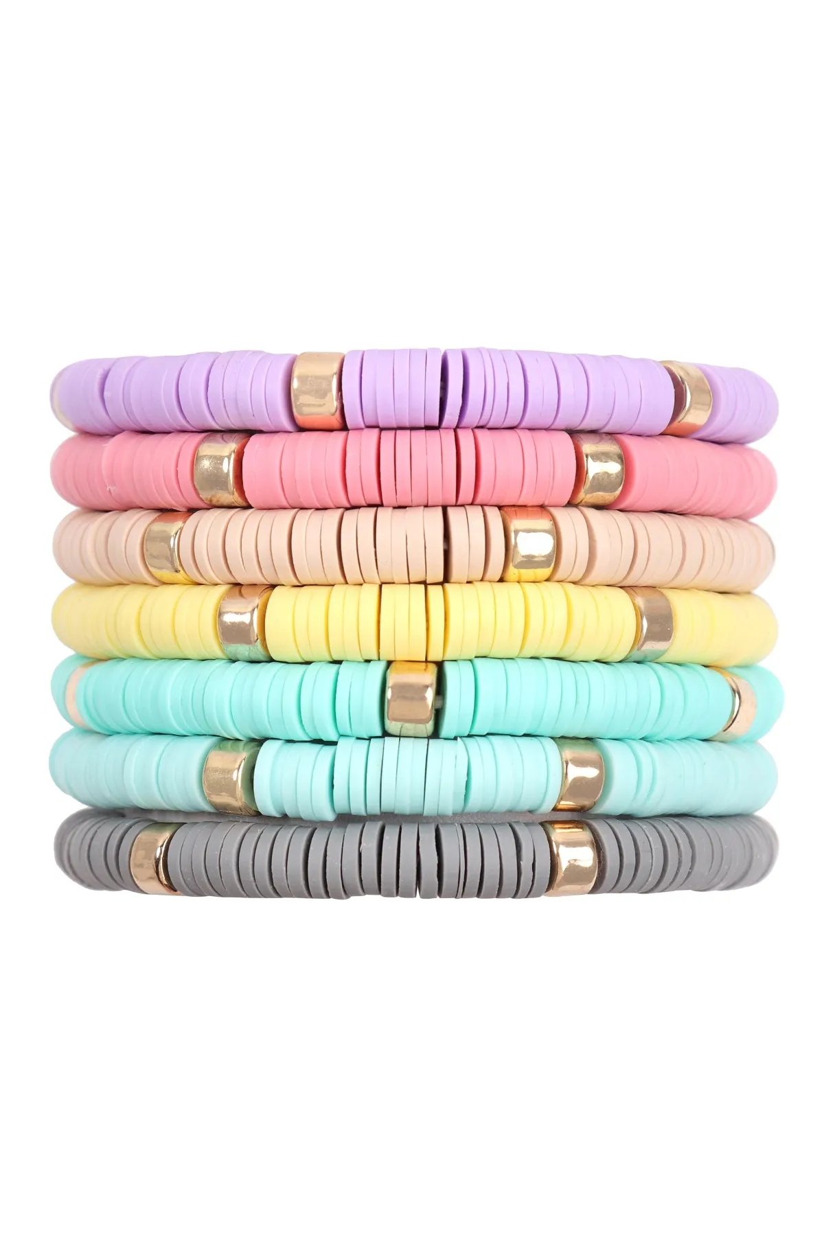 Multi Line Leather Beaded Stretch Bracelet Pastel Multi - Pack of 6