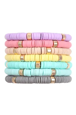 Multi Line Leather Beaded Stretch Bracelet Pastel Multi - Pack of 6