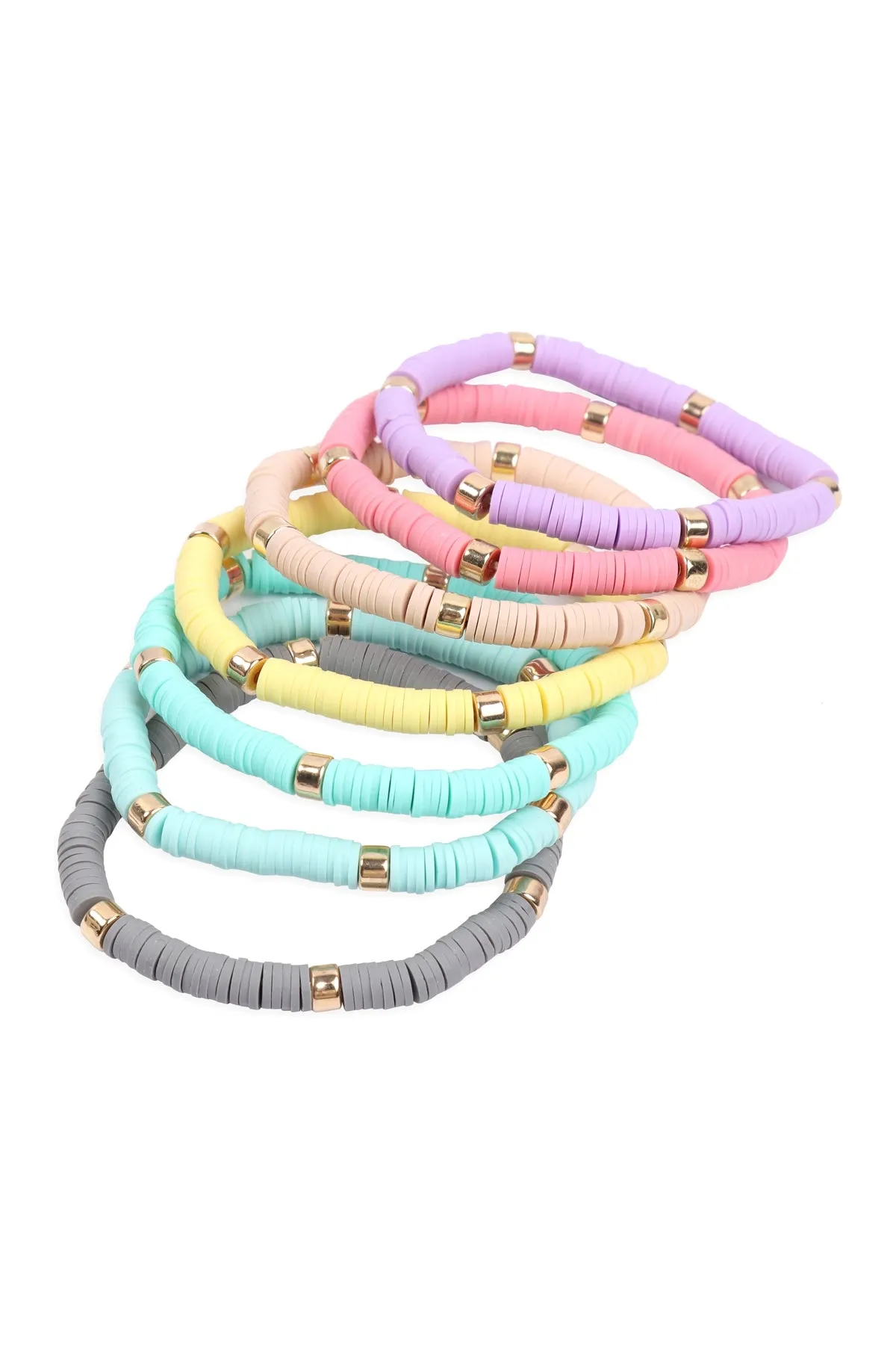 Multi Line Leather Beaded Stretch Bracelet Pastel Multi - Pack of 6
