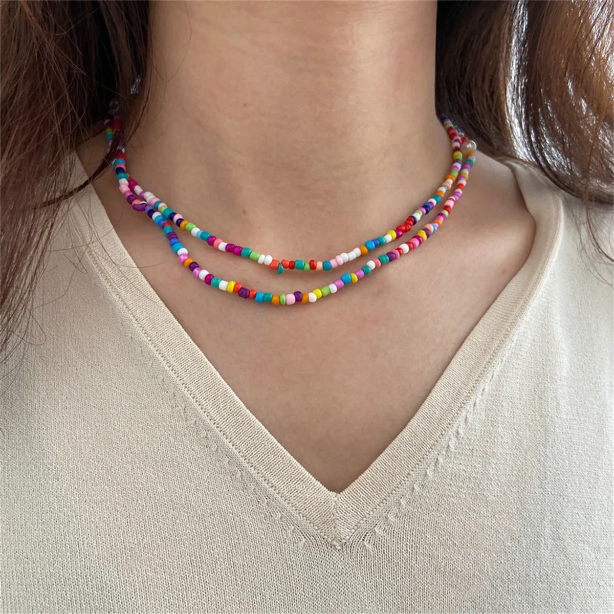 Multicolor Howlite & Silver-Plated Beaded Necklace