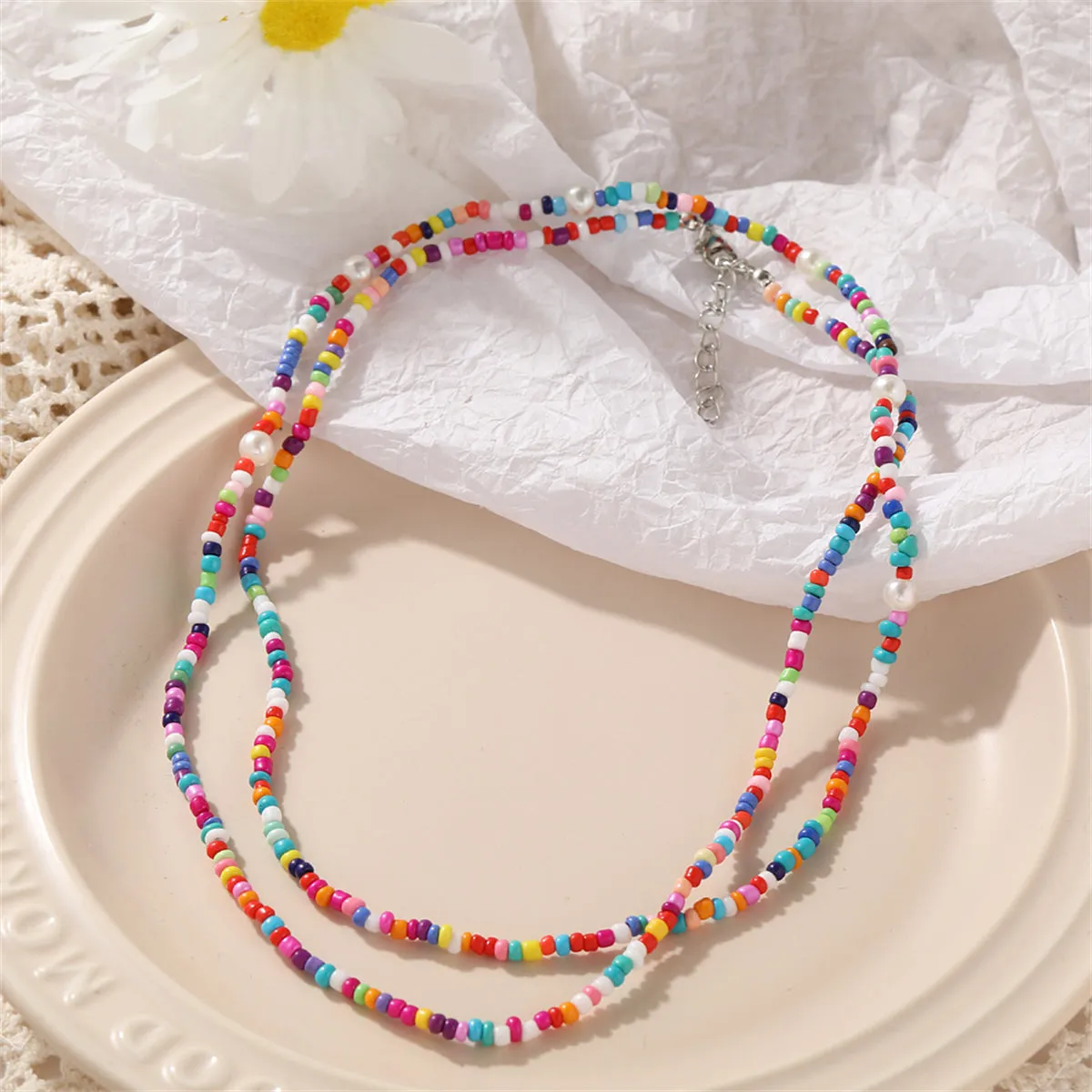 Multicolor Howlite & Silver-Plated Beaded Necklace